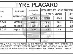 Tyre Placard HQ Ute Van V8 - Sticker Decal