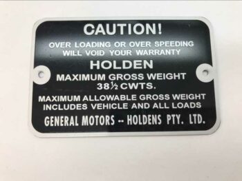 Holden Gross Vehicle Weight Tag HD HR