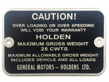 Holden Gross Weight Tag FJ Ute Panel Van