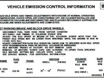 Holden Vehicle emission control decal 3.3 litre
