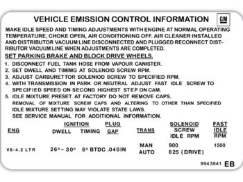 Holden Vehicle emission control decal