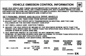 Holden Vehicle emission control decal V8 GM 5 Litre